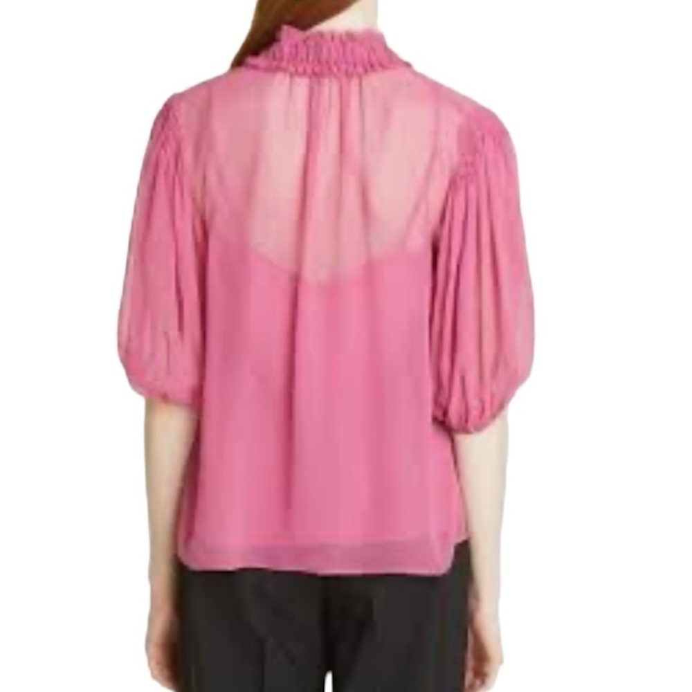 Rebecca Taylor Silk Bow Blouse In Azalea Size Small - Picture 2 of 8